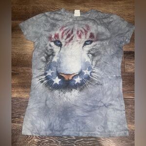 The Mountain Patriotic Tiger Face grey tie dye shirt